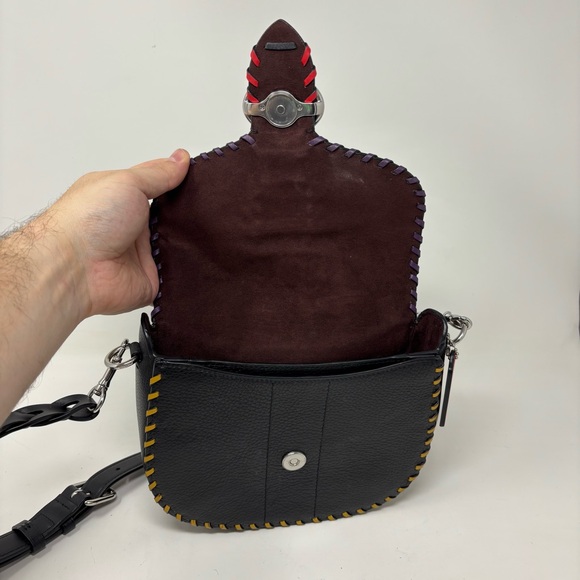 Coach Whipstitch Black Leather Georgie Saddle Bag Crossbody - Picture 7 of 16